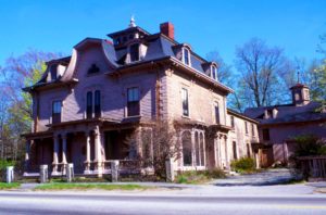 This handsome French Second Empire home with Mansard Roof is located in Massachusetts.