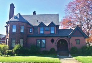 One of the more unusual homes in the neighborhood, a Shingle style at heart, with a nod to the incoming 1920 Tudor style.