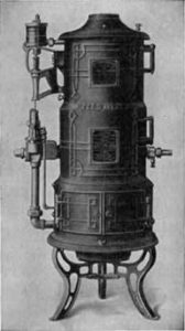 Catalog illustration of an antique heating system. 